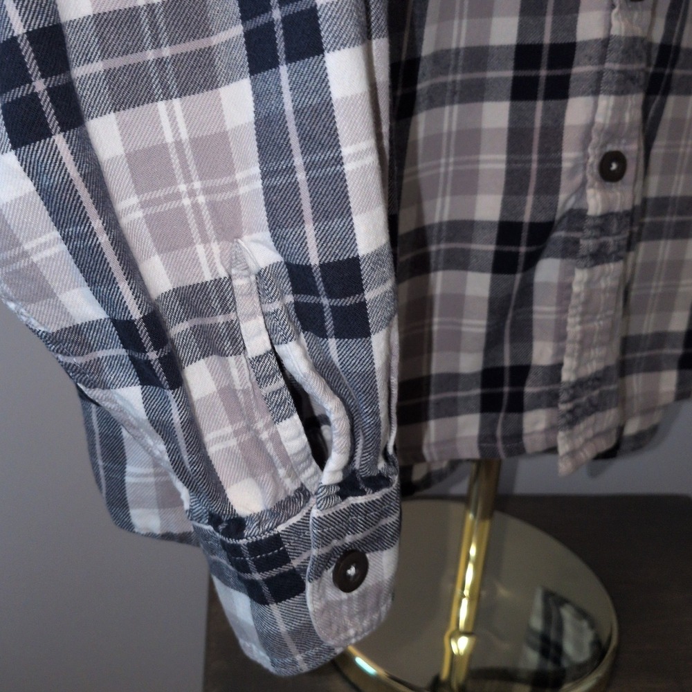Wrangler Flannel Shirt Mens 2XL Grey Black Plaid Cotton Long Sleeve Workwear - Picture 5 of 10